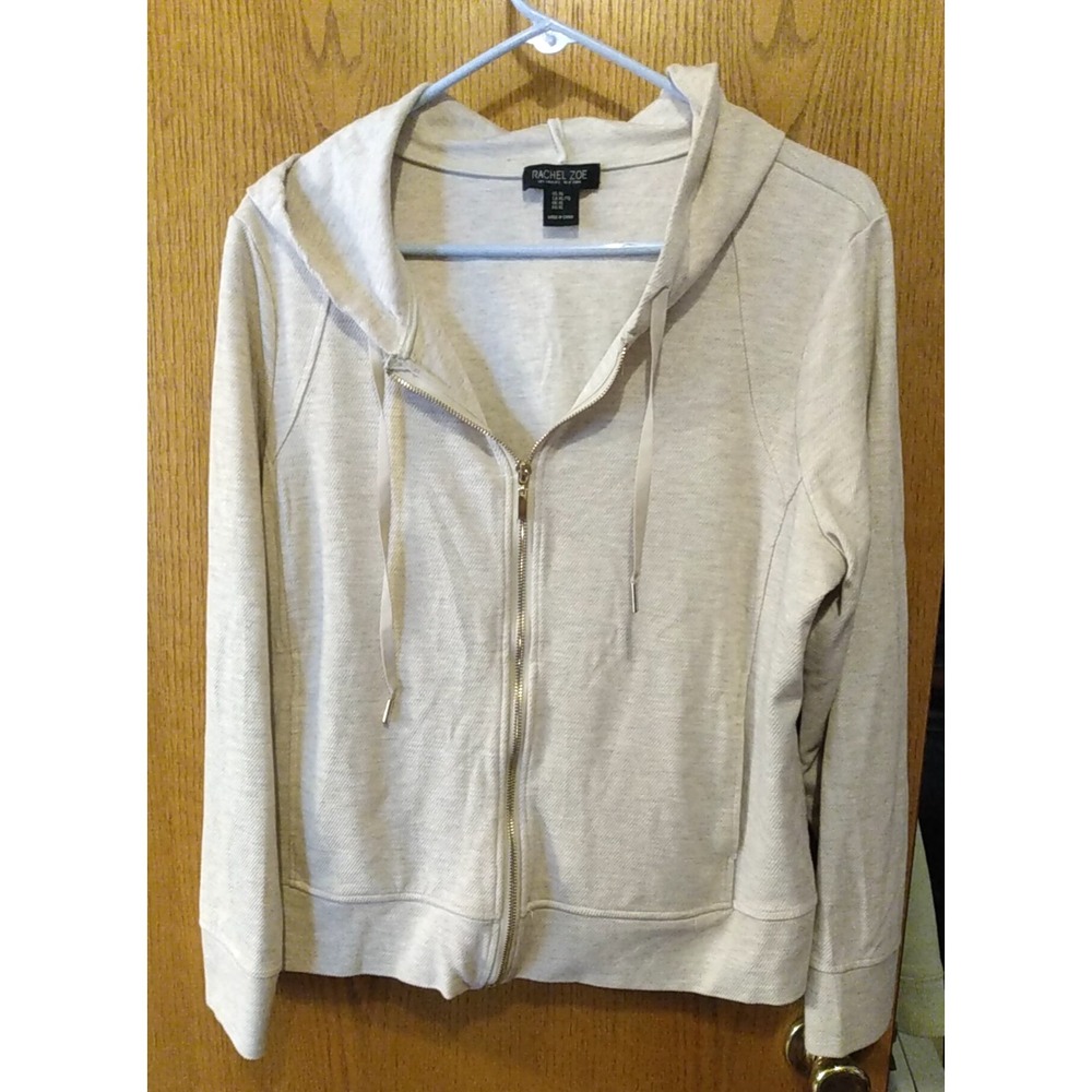 Rachel Zoe Beige Grey Heathered XL Full Front Zip Sweatshirt Hoodie Jacket EUC